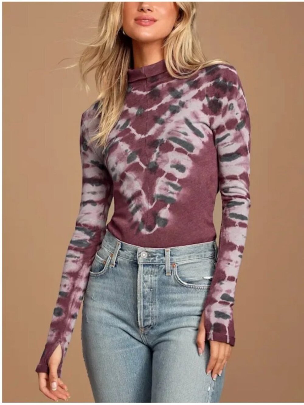 ☀️  Free People Psychedelic Turtleneck Top Tie Dye Thumbholes Large